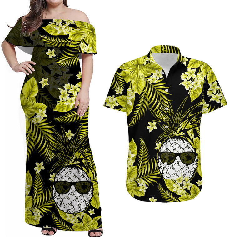 Hawaii Summer Colorful Pineapple Matching Dress and Hawaiian Shirt Yellow LT6 Yellow - Polynesian Pride