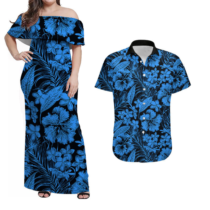 Matching Couple Hawaiian Outfits Polynesian Matching Tropical Outfits For Couples Blue LT6 Blue - Polynesian Pride