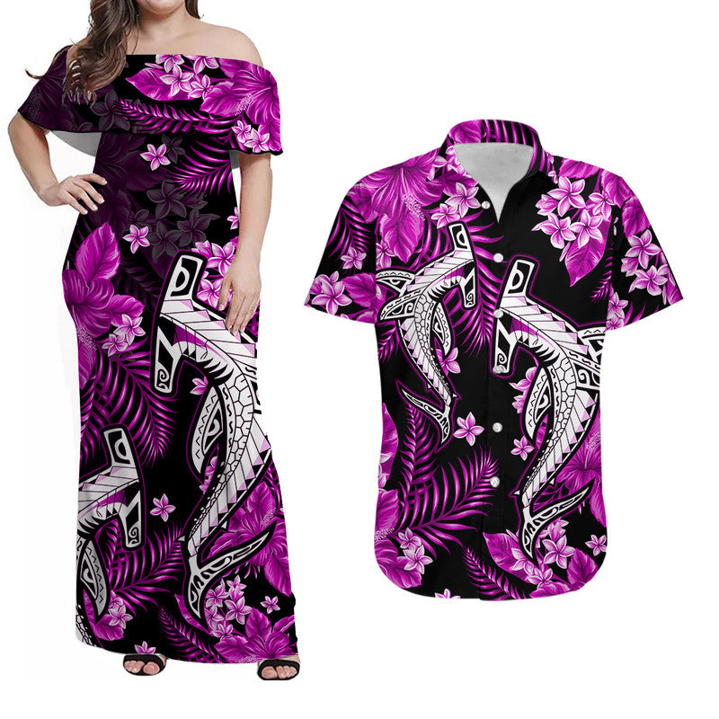 Hawaii Summer Colorful Shark Matching Dress and Hawaiian Shirt Purple LT6 Purple - Polynesian Pride