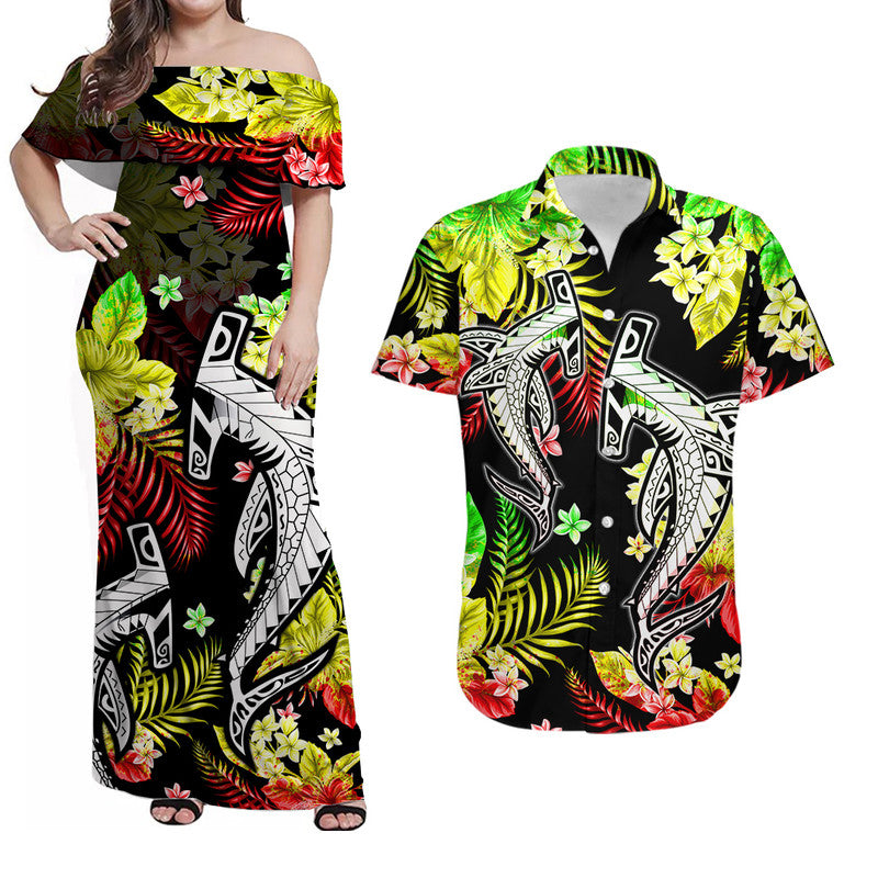Hawaii Summer Colorful Shark Matching Dress and Hawaiian Shirt Reggage LT6 Reggage - Polynesian Pride