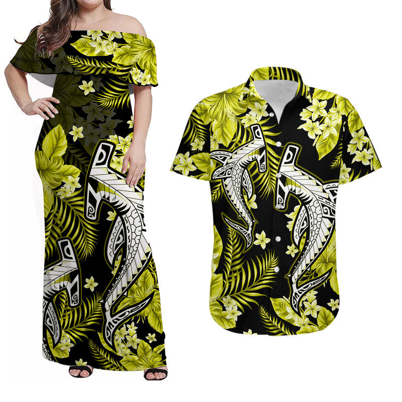 Hawaii Summer Colorful Shark Matching Dress and Hawaiian Shirt Yellow LT6 Yellow - Polynesian Pride