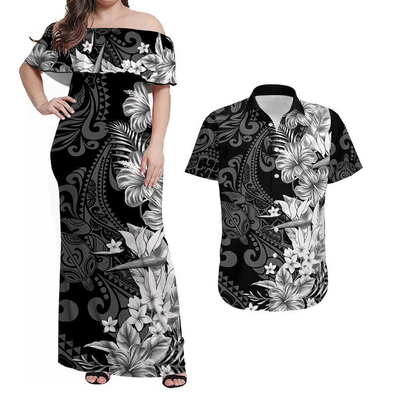 Hawaii Flowers Mix Tribal Pattern Matching Dress and Hawaiian Shirt White LT6 White - Polynesian Pride