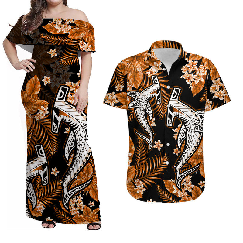 Hawaii Summer Colorful Shark Matching Dress and Hawaiian Shirt Orange LT6 Orange - Polynesian Pride