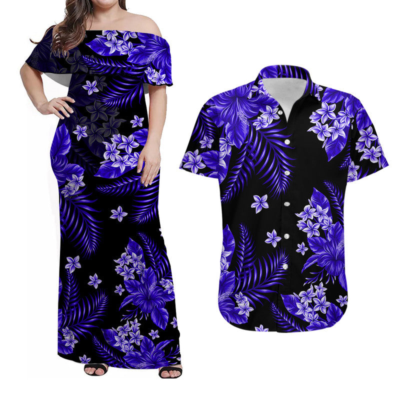 Hawaii Summer Colorful Matching Dress and Hawaiian Shirt Dark Blue LT6 Blue - Polynesian Pride