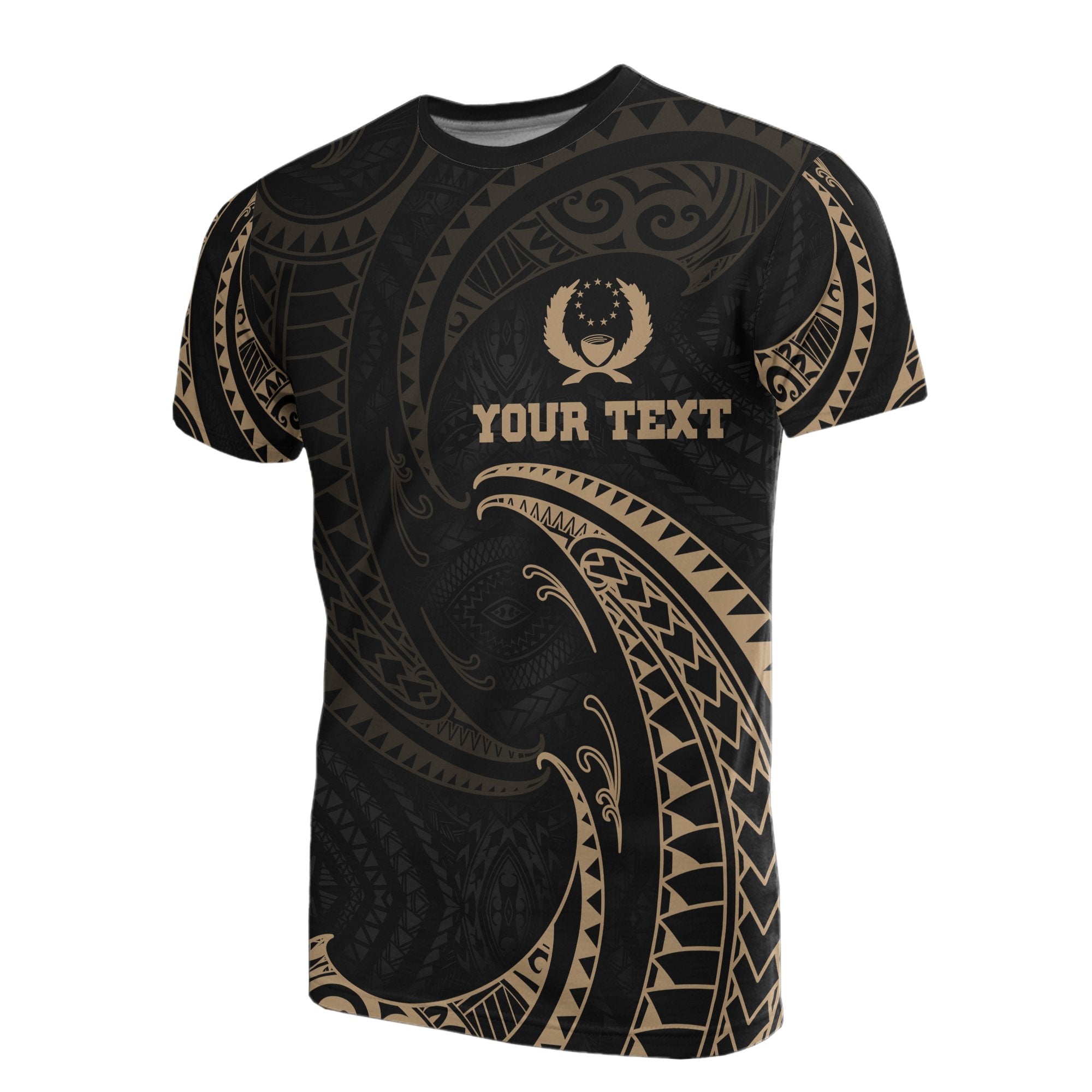 Pohnpei Micronesia All Over Custom T Shirt Gold Tribal Wave Unisex Black - Polynesian Pride