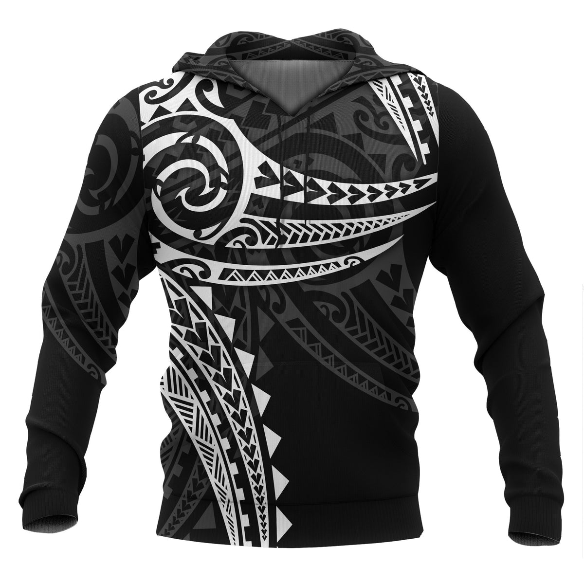 Polynesian Hoodie White Tribal Pattern Unisex Black - Polynesian Pride