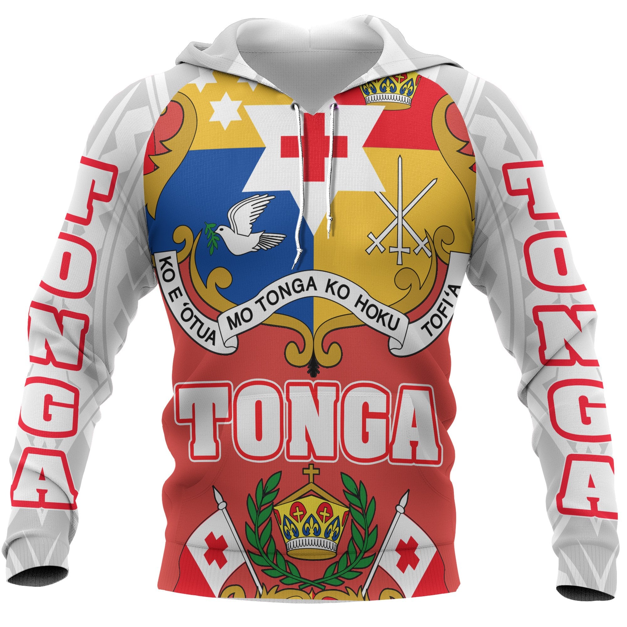 Tonga All Over Hoodie Coat of Arm Unisex Red - Polynesian Pride