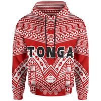 Tonga Polynesian Tribal Pattern All Over Hoodie Unisex Red - Polynesian Pride