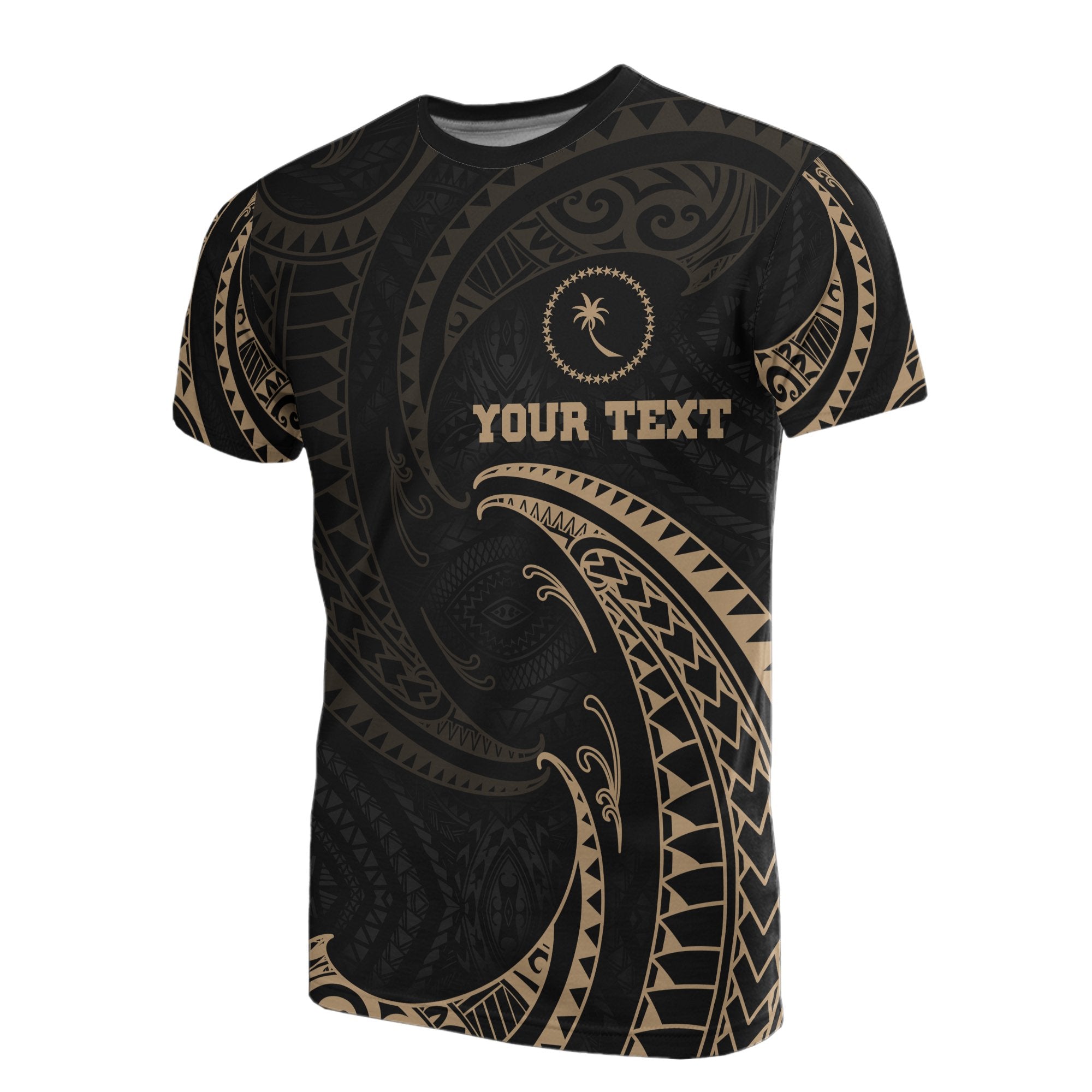 Chuuk Micronesia All Over Personalised Custom T-Shirt - Gold Tribal Wave
