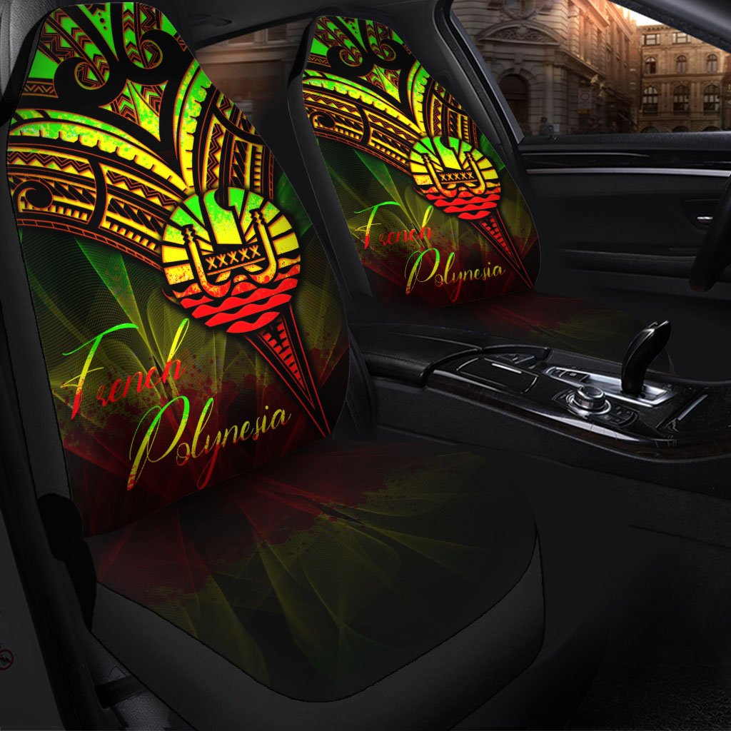 French Polynesia Car Seat Cover - Cross Style Reggae Color Universal Fit Black - Polynesian Pride