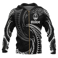 Guam Polynesian Zip up Hoodie White Tribal Wave Unisex Black - Polynesian Pride