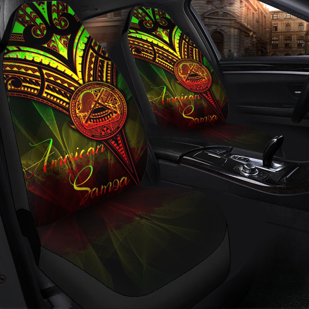 American Samoa Car Seat Cover - Cross Style Reggae Color Universal Fit Black - Polynesian Pride