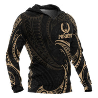 Pohnpei Micronesia Hoodie Gold Tribal Wave - Polynesian Pride