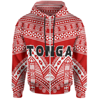 Tonga Polynesian Tribal Pattern All Over Zip up Hoodie Unisex Red - Polynesian Pride
