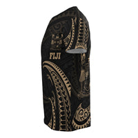 Fiji Polynesian All Over T Shirt Gold Tribal Wave - Polynesian Pride