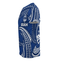 Guam Polynesian T Shirt Blue Tribal Wave - Polynesian Pride