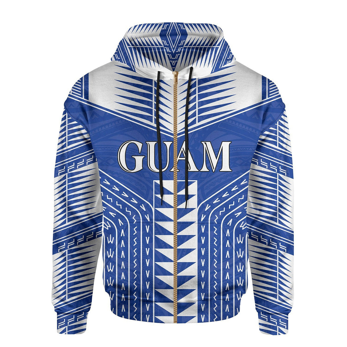 Guam Polynesia All Over Zip Hoodie Unisex Blue - White - Polynesian Pride