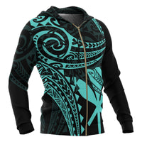 Hawaii Polynesian Zip up Hoodie Blue Tribal Pattern - Polynesian Pride