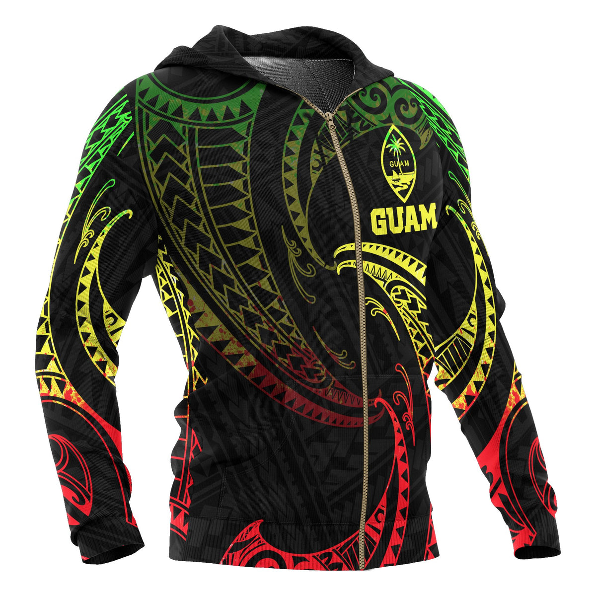 Guam Polynesian Zip up Hoodie Reggae Tribal Wave - Polynesian Pride