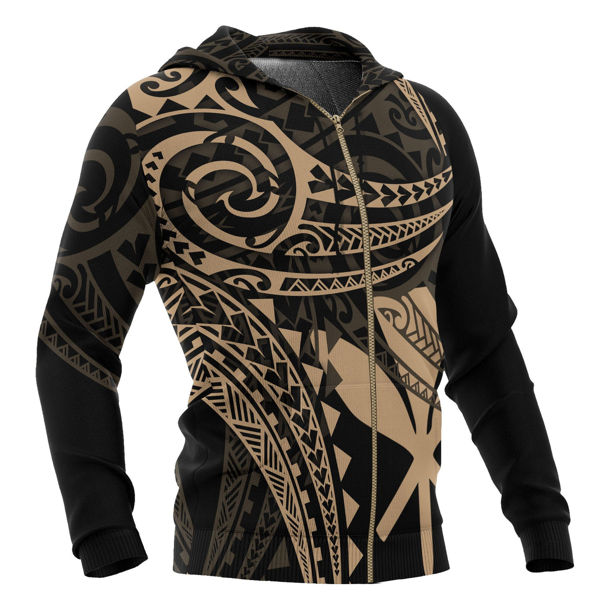 Hawaii Polynesian Zip up Hoodie Gold Tribal Pattern - Polynesian Pride