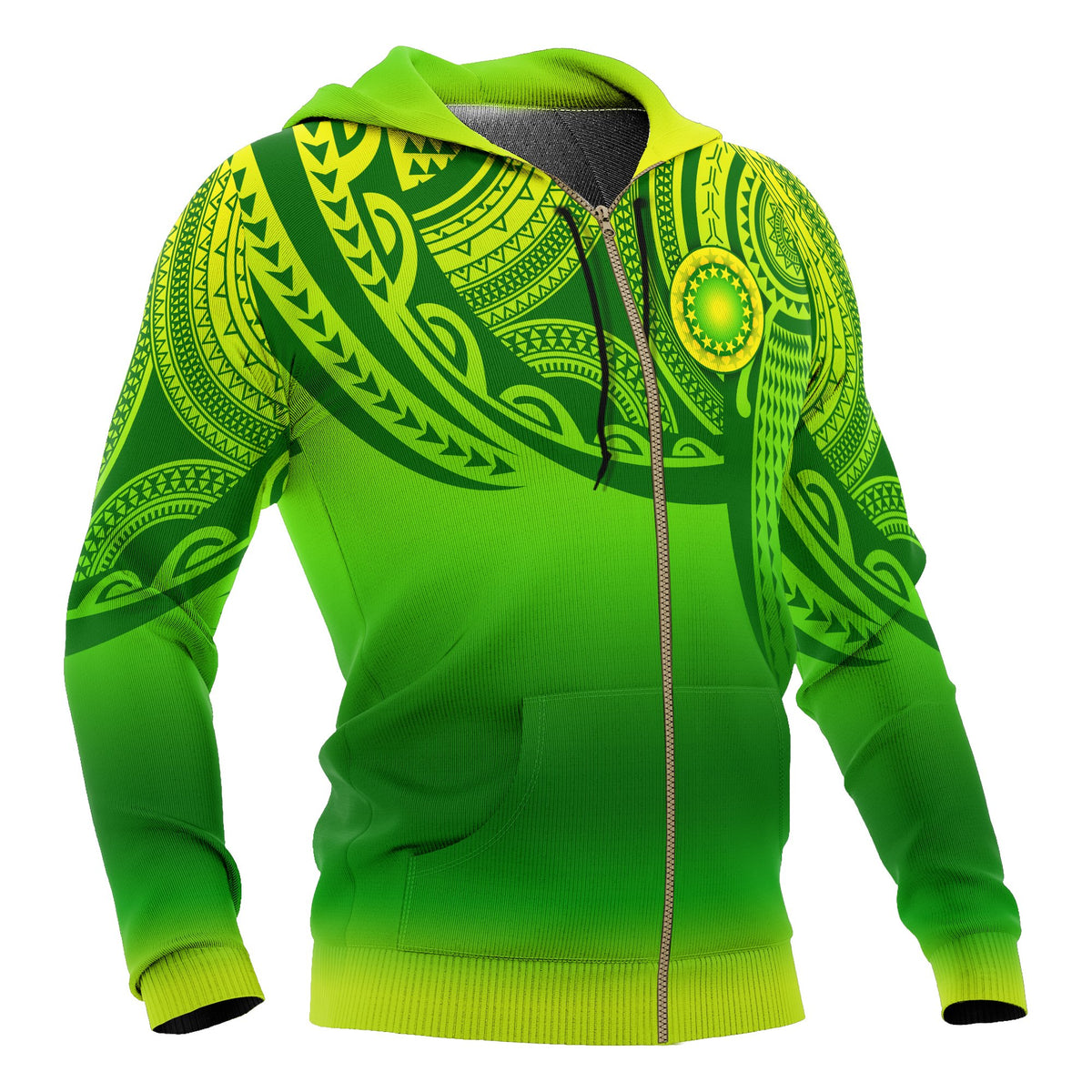 Cook Islands Polynesian Zip up Hoodie Tattoo Pattern - Polynesian Pride