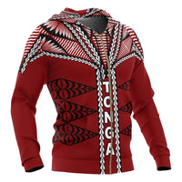 Tonga Polynesian All Over Zip up Hoodie Tongan Ngatu Pattern - Polynesian Pride