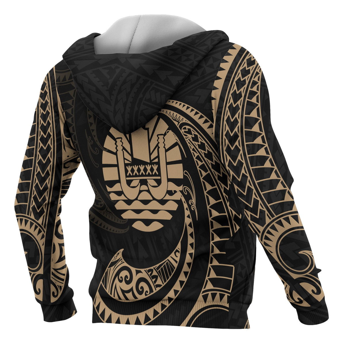 Tahiti Polynesian All Over Zip up Hoodie Gold Tribal Wave - Polynesian Pride