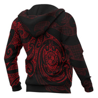 Tonga Polynesian All Over Zip up Hoodie Red Turtle Tribal - Polynesian Pride