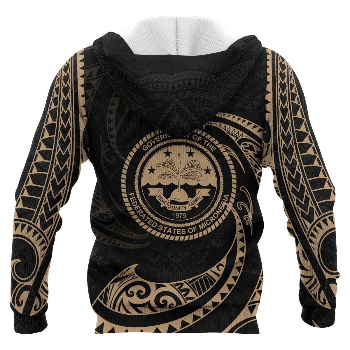 Federated States of Micronesia All Over Zip up Hoodie Gold Tribal Wave - Polynesian Pride
