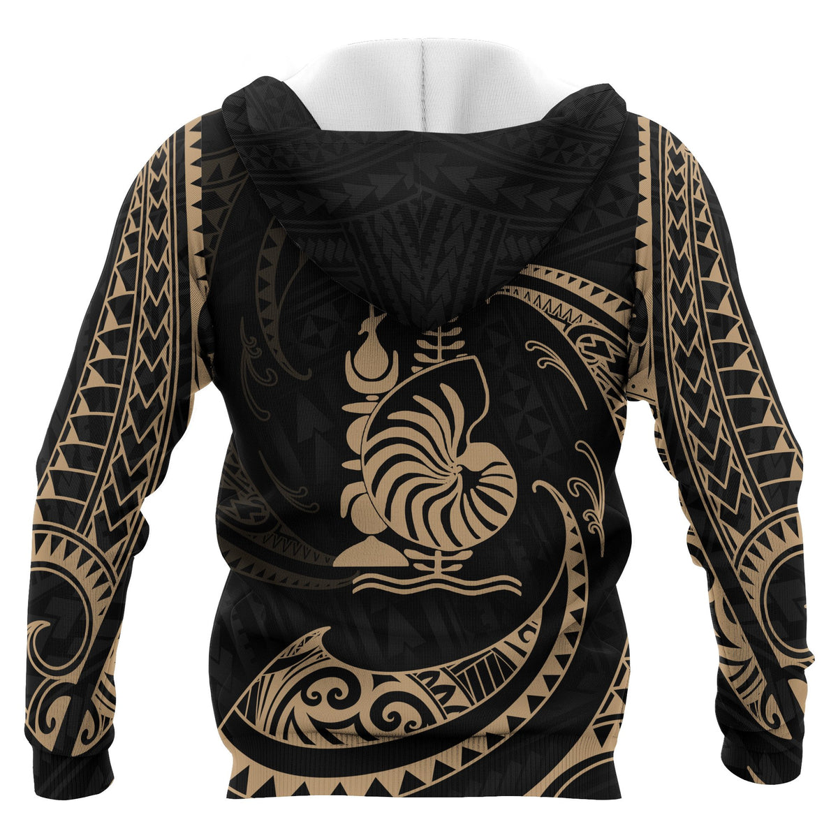 New Caledonia Polynesian Hoodie Gold Tribal Wave - Polynesian Pride