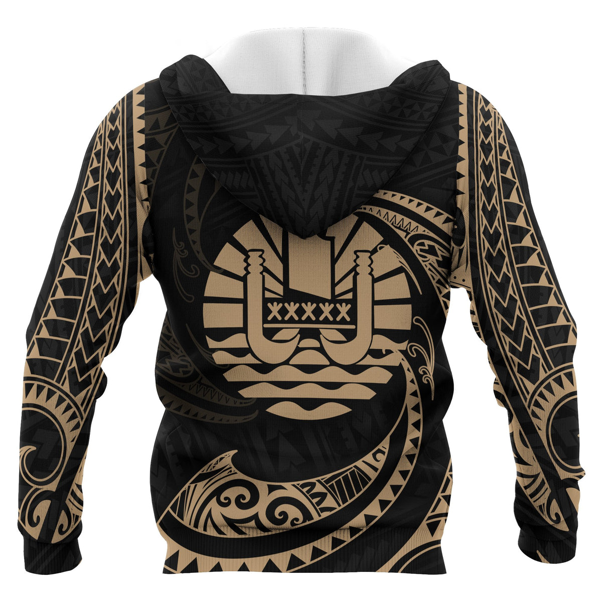 Tahiti Polynesian All Over Zip up Hoodie Gold Tribal Wave - Polynesian Pride
