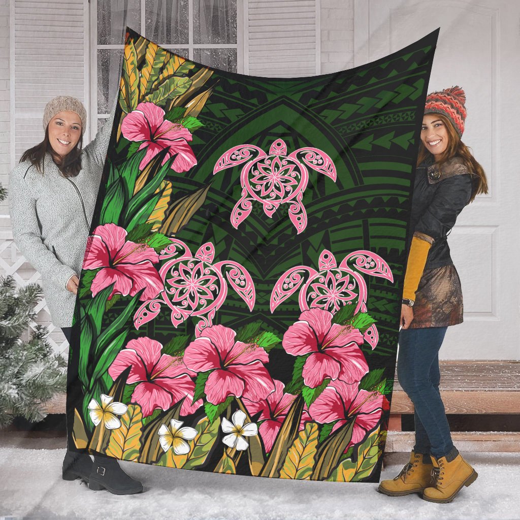 Hawaii Turtle Hibiscus Tropical Polynesian Premium Blanket - Floren Style - AH - Polynesian Pride