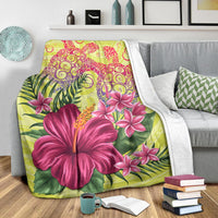 Personalized Hawaii Turtle Hibiscus Flower Polynesian Premium Blanket - Dulcie Style - AH - Polynesian Pride