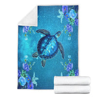 Hawaii Blue Turtle Flower Premium Blanket - Ocean Secret - AH - Polynesian Pride