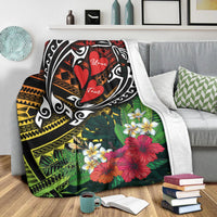 Hawaii Dophin Couple Love Polynesian Flower Premium Blanket - AH - Polynesian Pride