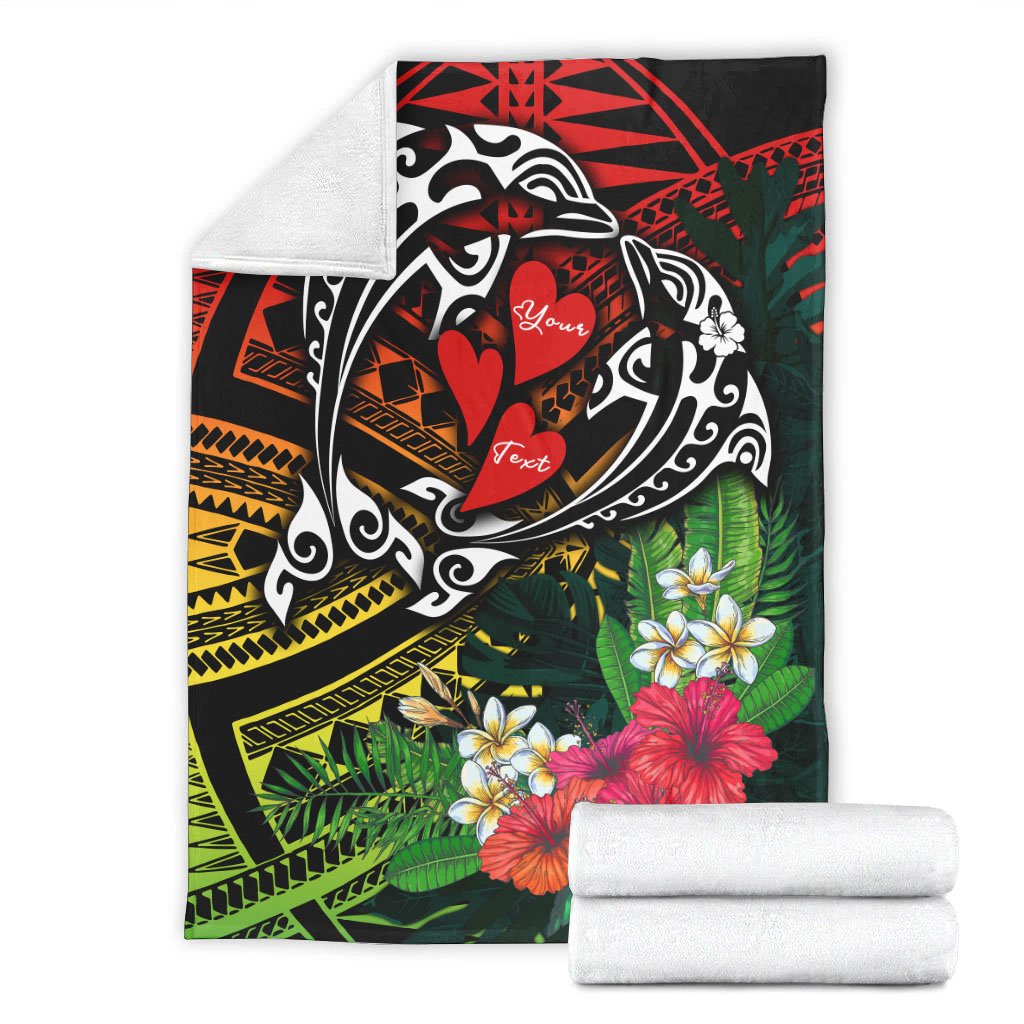 Hawaii Dophin Couple Love Polynesian Flower Premium Blanket - AH - Polynesian Pride