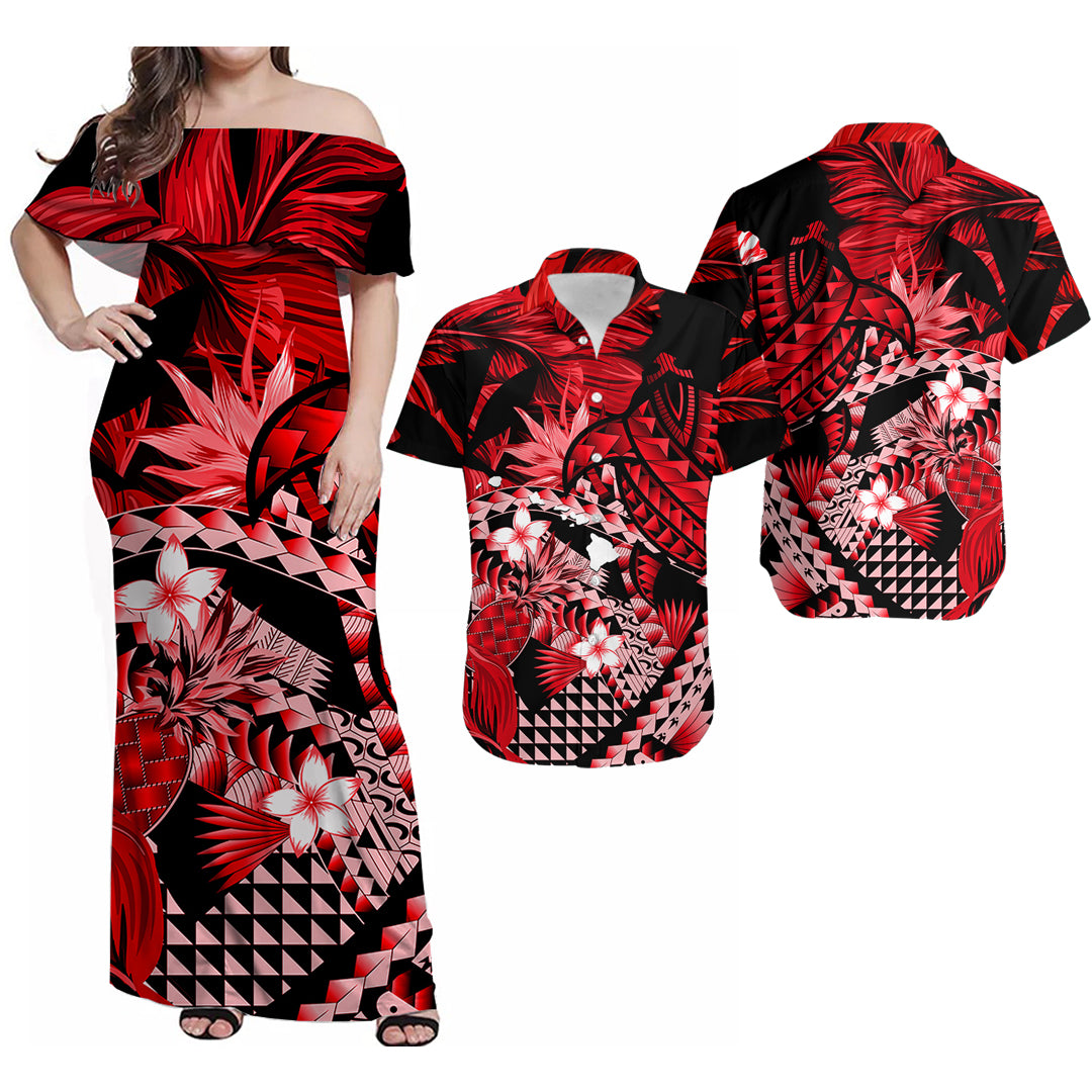 Polynesian Hawaiian with Turrtle Matching Dress and Hawaiian Shirt No.6 LT6 Red - Polynesian Pride