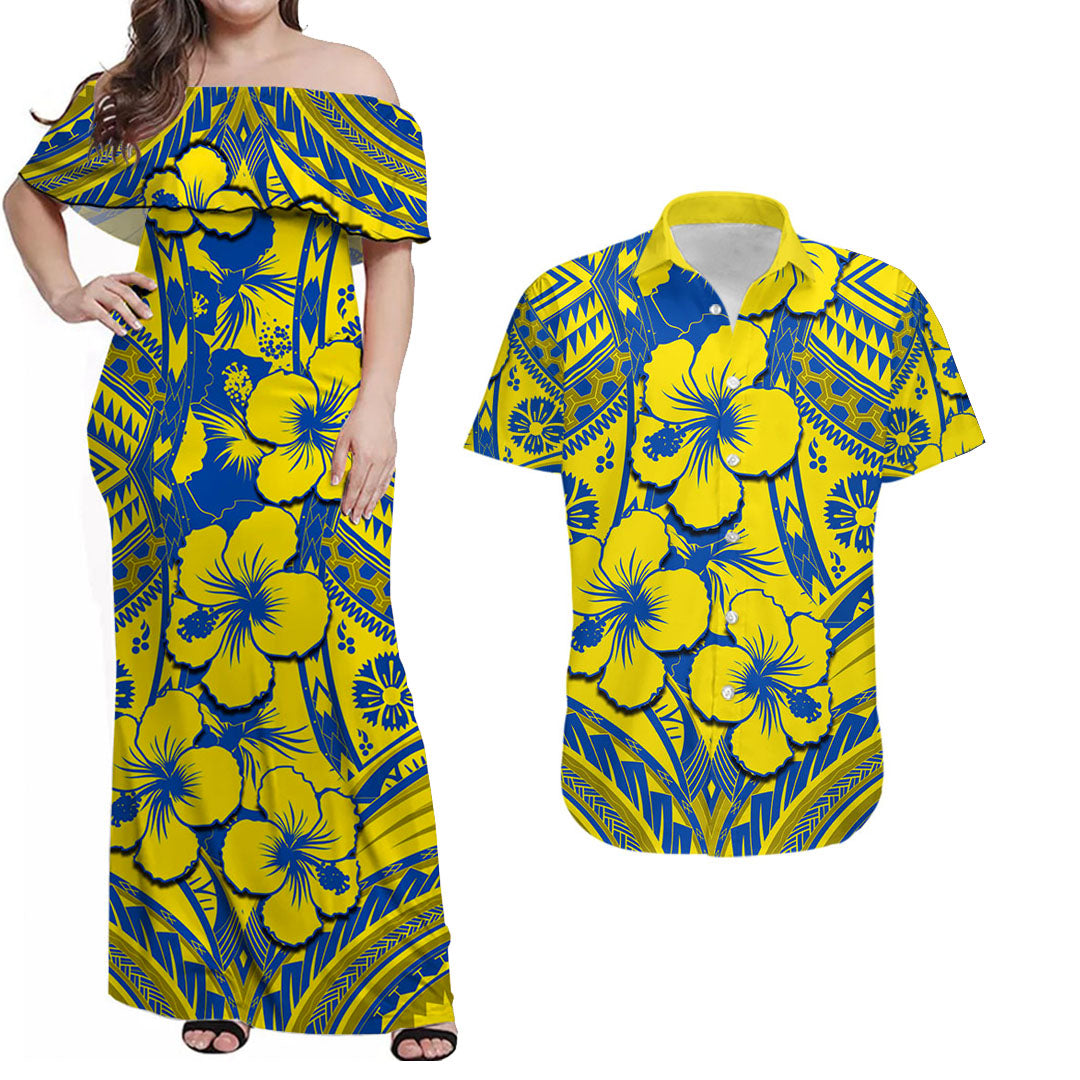 Polynesian Hibiscus Matching Hawaiian Shirt and Dress Fiji Patterns Yellow LT6 Yellow - Polynesian Pride