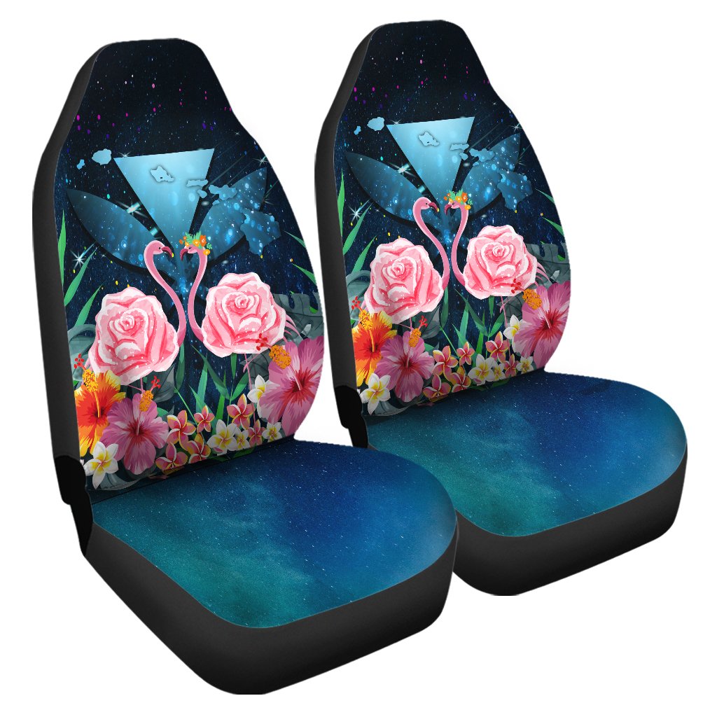 Kanaka Flamingo Couple Rose Hibiscus Plumeria Car Seat Cover - Love Universe - AH Universal Fit Black - Polynesian Pride