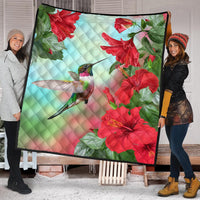 Hawaii Hummingbird Red Hibiscus Premium Quilt - AH - Polynesian Pride