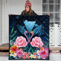 Kanaka Flamingo Couple Rose Hibiscus Plumeria Premium Quilt - Love Universe - AH - Polynesian Pride