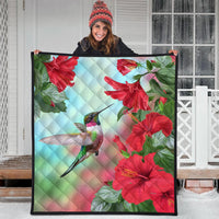 Hawaii Hummingbird Red Hibiscus Premium Quilt - AH - Polynesian Pride