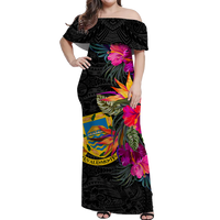 Tuvalu Hibiscus Polynesian Tribal Women Off Shoulder Long Dress - LT12 Long Dress Black - Polynesian Pride