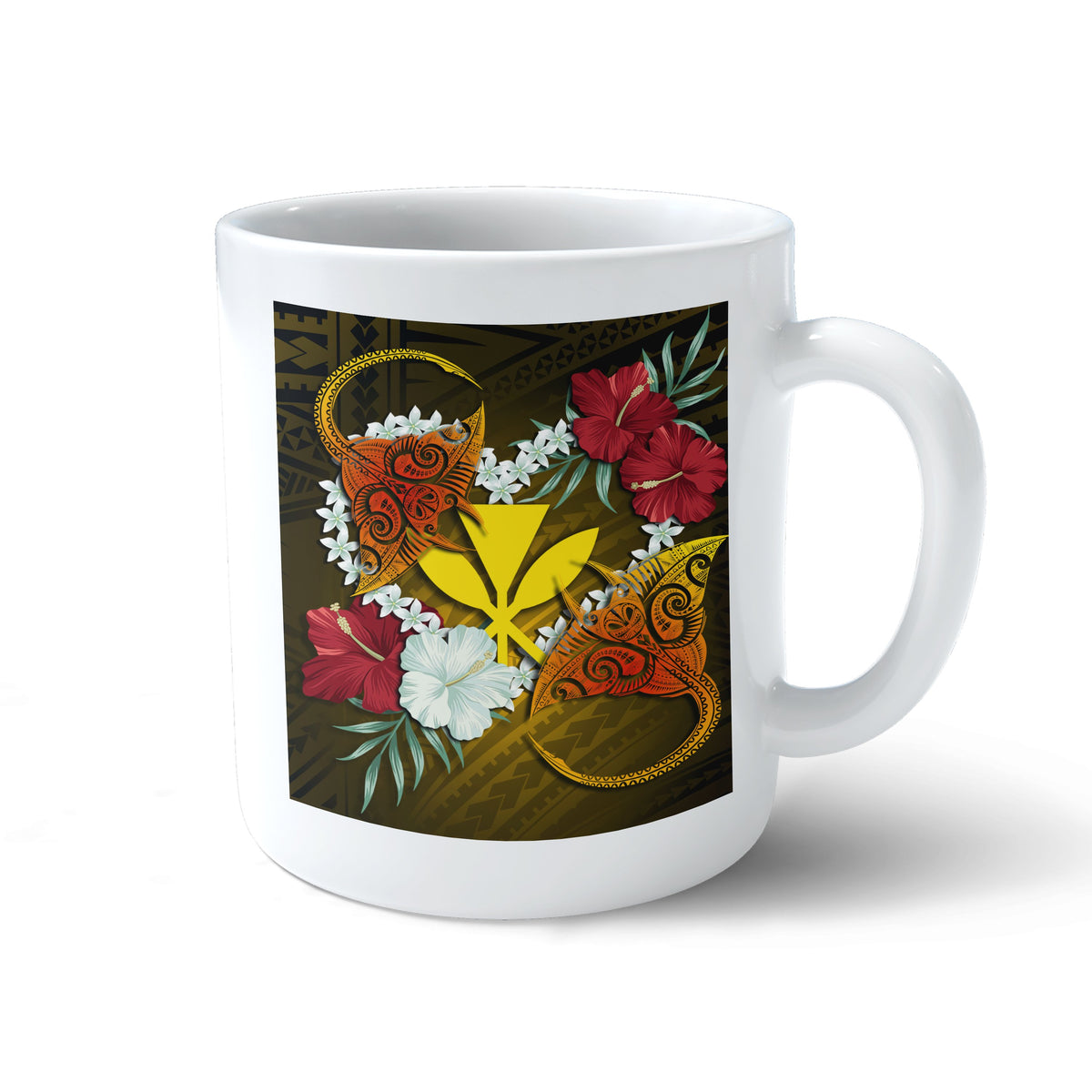 Kanaka Manta Ray Plumeria Heart Polynesian Mug - Sea Flower - AH - Polynesian Pride