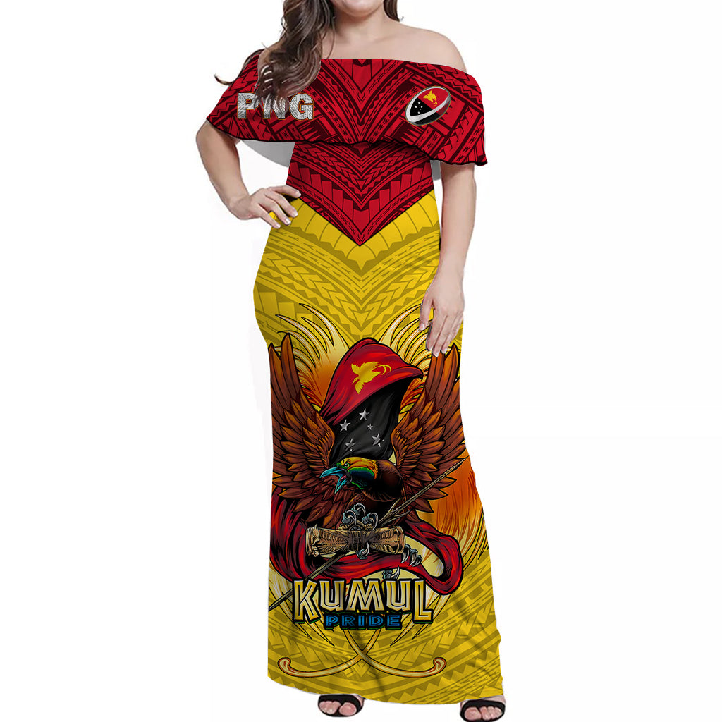 Papua New Guinea Rugby Kumul Pride Off Shoulder Long Dress - LT2 Women YELLOW - Polynesian Pride