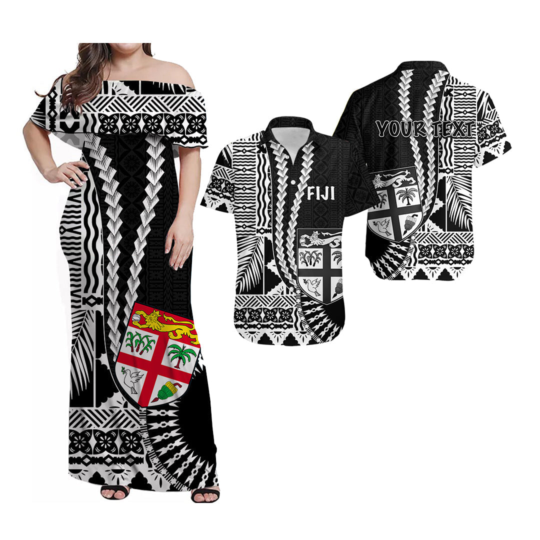 Custom Polynesian Matching Hawaiian Shirt and Dress Fiji Masi Tapa Patterns Black Style LT6 Black - Polynesian Pride