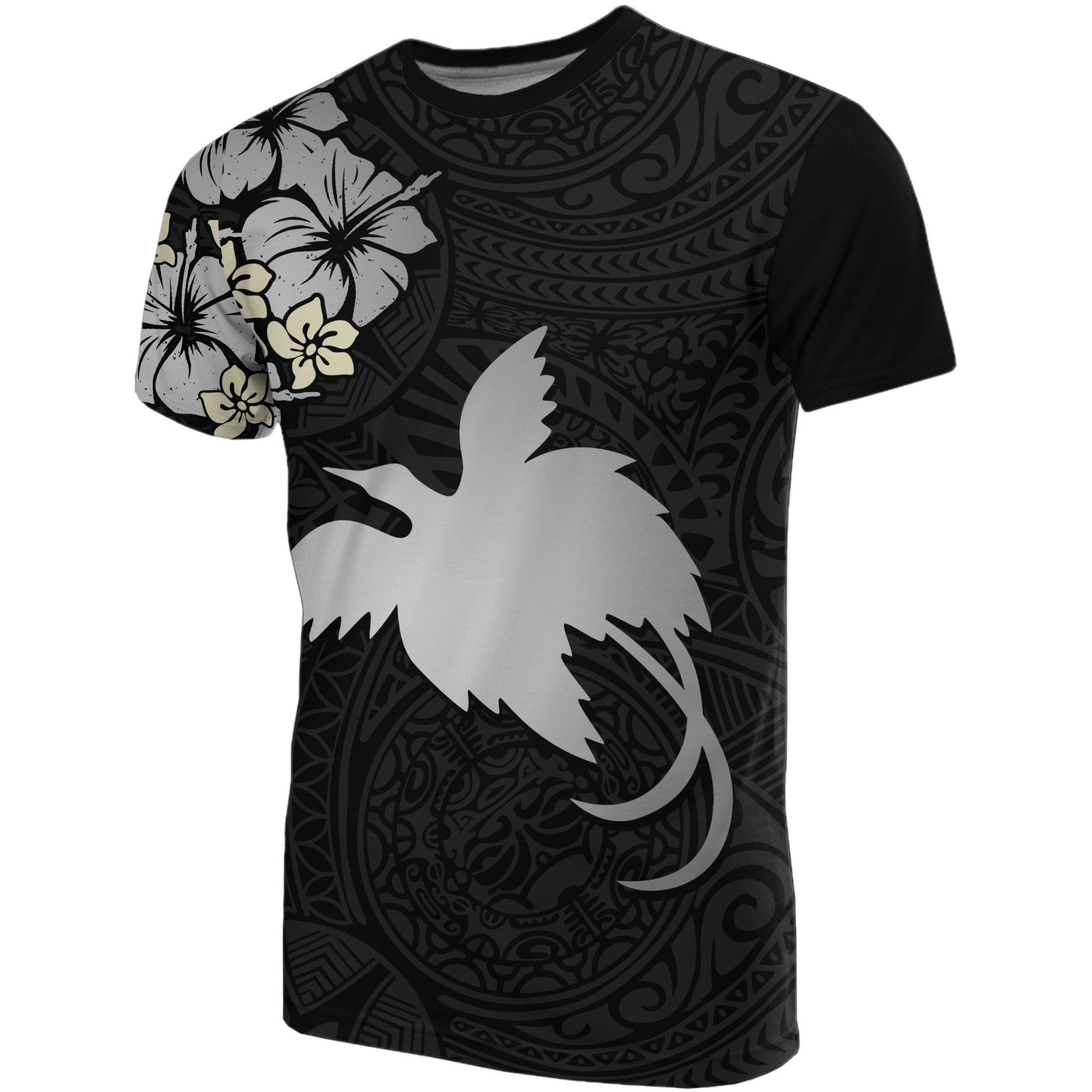 Papua New Guinea T Shirts Papua New Guinea Gray Flag Hibiscus Unisex Gray - Polynesian Pride