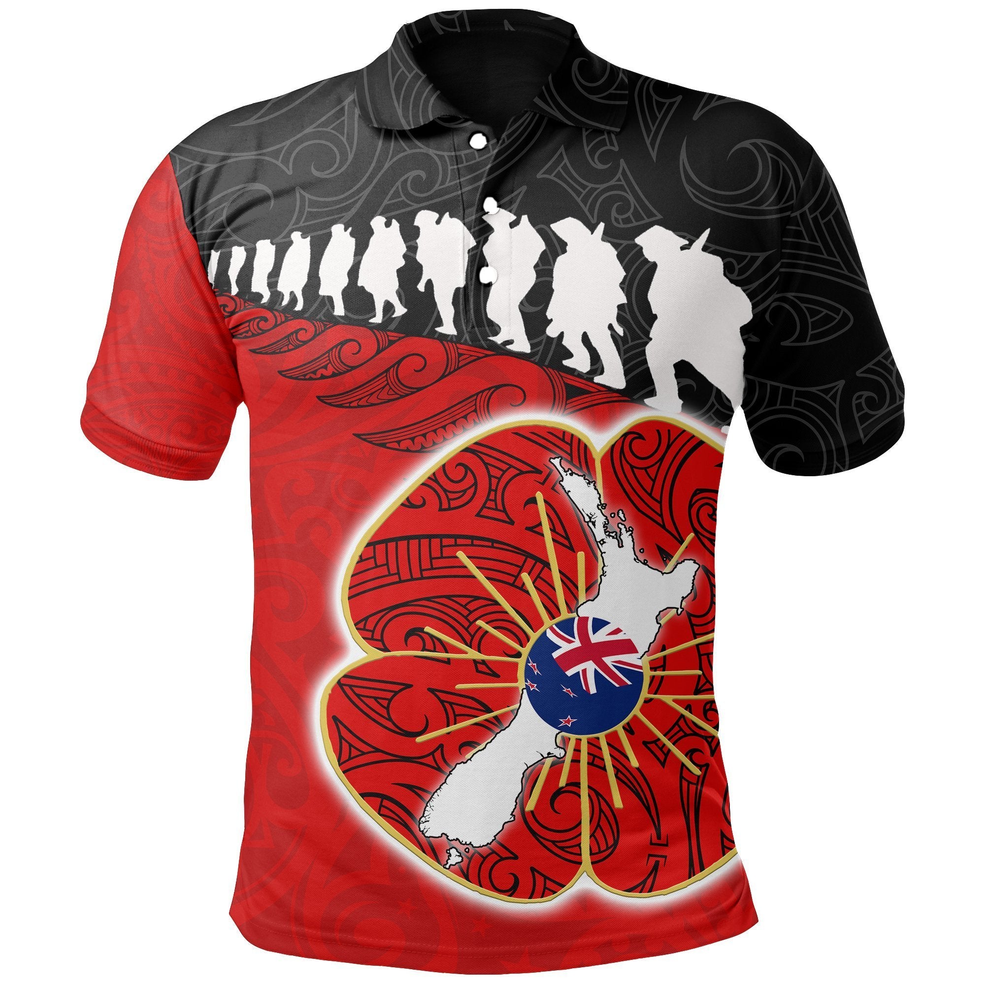 ANZAC Polo Shirt, New Zealand Lest We Forget Poppy Maori Fern Shirt Unisex Black - Polynesian Pride