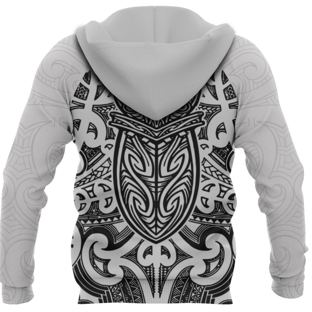 New Zealand Zip up Hoodie Maori Rugby Black and White - Polynesian Pride