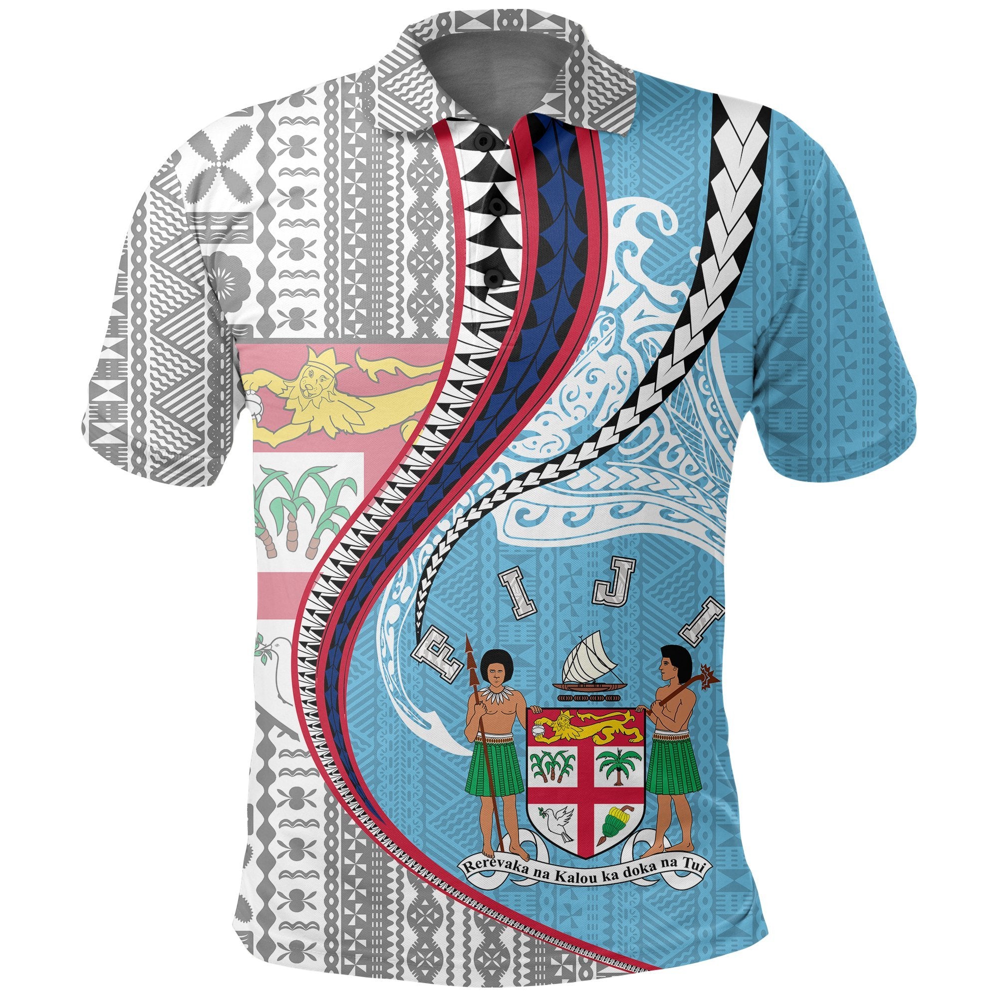 Fiji Polo Shirt Viti Flag Coat Of Arms Kanaloa Tatau Gen FJ Unisex Black - Polynesian Pride